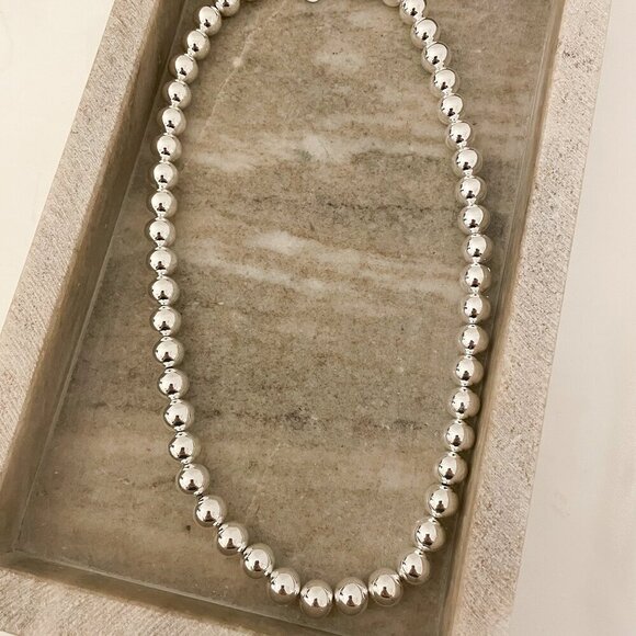 925 Sterling Silver Bead Necklace 10 MM Bead Necklace Ball Statement Necklace - Picture 2 of 4